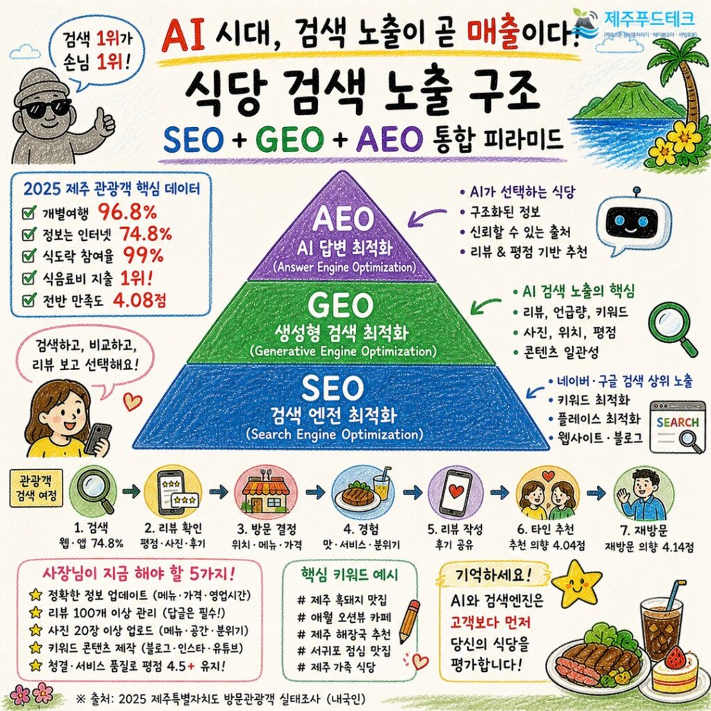 A제주 요식업 트렌드는 I 검색 최적화 구조 피라미드 SEO GEO AEO 기반 식당 마케팅 전략